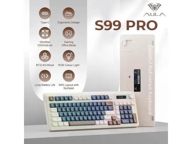 Alt view image 5 of 7 - S99 Pro Tri-Mode Wireless Membrane Keyboard BT 2.4G USB-C Media Knob Custom RGB Backlit Creamy Cute Gaming Keyboard Blue White for Windows Mac PC