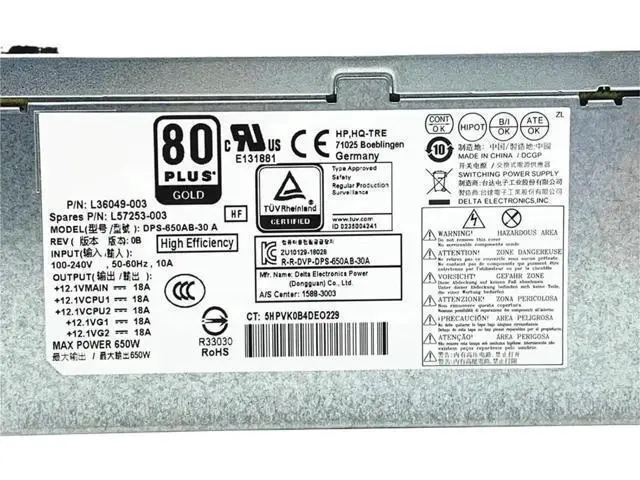 Alt view image 2 of 4 - 650W Power Supply for HP Z2 G4 Workstation, Replacement for L36049-003 L57253-003 DPS-650AB-30A