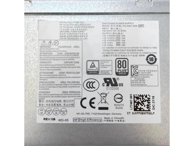 Alt view image 3 of 6 - 500W Power Supply for HP 400 600 680 800 280 288 480 G3 G4 MT, Replacement for PA-5501-2HA DPS-500AB-51A L77487-001 L89233-001 PCG007 1Pack