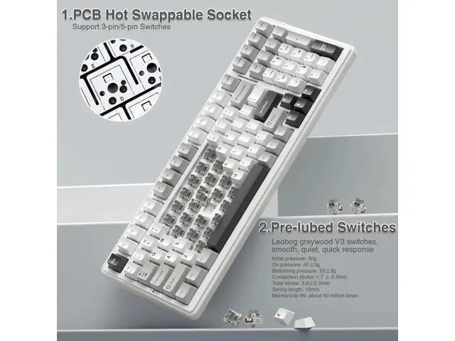 Alt view image 6 of 7 - F99 Hot Swappable Wireless Mechanical Keyboard Mouse Combo, Custom Full Size Keyboard + SC580X Light Purple Wireless Gaming Mouse Set