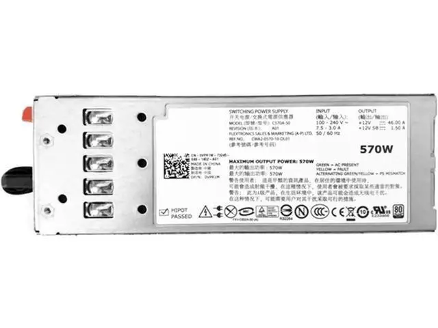 Alt view image 3 of 6 - 570W Hot-Swap Redundant Server Power Supply for Dell R710 T610, Replacement for A570P-01 C570A-S0 A570P-00 0T327N 0VPR1M T327N VPR1M