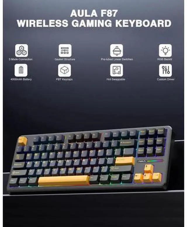 Alt view image 5 of 6 - F87 Wireless Mechanical Keyboard and Mouse Combo, 87 Keys Tenkeyless Gaming Keyboard with SC580 White Wireless Gaming Mouse