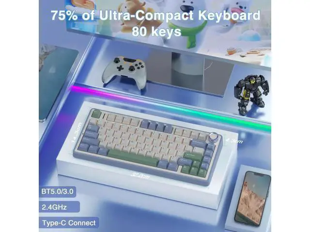 Alt view image 2 of 7 - 75% Gasket Hot Swappable Wireless Keyboard Mouse Combo, F75 Custom Mechanical Keyboard + SC580 Black Wireless Gaming Mouse Set