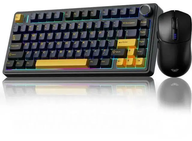 Main image of 75% Wireless Mechanical Keyboard Mouse Combo, Gasket Hot Swappable Custom Keyboard + SC580 Black Wireless Gaming Mouse Full Desktop Set