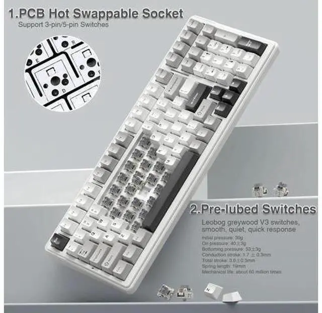 Alt view image 5 of 7 - F99 Hot Swappable Wireless Mechanical Keyboard Mouse Combo, Full Layout Custom Keyboard + SC580 Black Wireless Gaming Mouse Kit