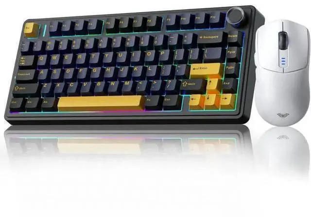 Main image of 75% Wireless Mechanical Keyboard Mouse Combo, Gasket Hot Swappable Custom Keyboard + SC580 White Wireless Gaming Mouse Desktop Set