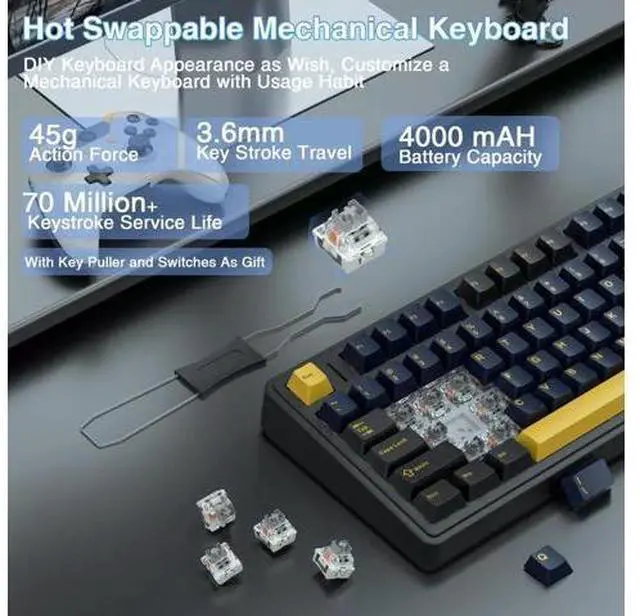 Alt view image 5 of 7 - 75% Wireless Mechanical Keyboard Mouse Combo, Gasket Hot Swappable Custom Keyboard + SC580 White Wireless Gaming Mouse Desktop Set