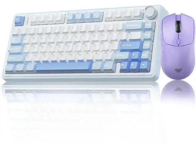 Main image of 75% Gasket Hot Swappable Wireless Keyboard Mouse Combo, F75 Mechanical Keyboard + SC580X Light Purple Wireless Gaming Mouse Set