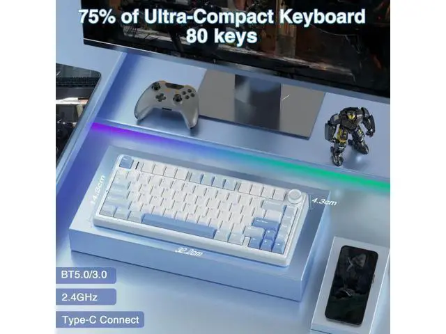 Alt view image 3 of 7 - 75% Gasket Hot Swappable Wireless Keyboard Mouse Combo, F75 Mechanical Keyboard + SC580X Light Purple Wireless Gaming Mouse Set