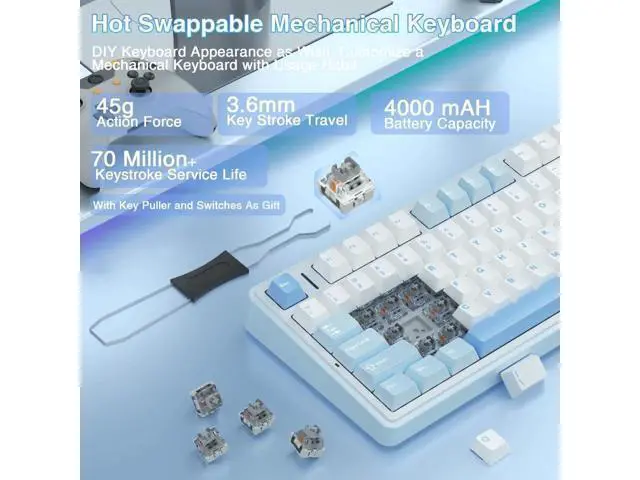 Alt view image 6 of 7 - 75% Gasket Hot Swappable Wireless Keyboard Mouse Combo, F75 Mechanical Keyboard + SC580X Light Purple Wireless Gaming Mouse Set