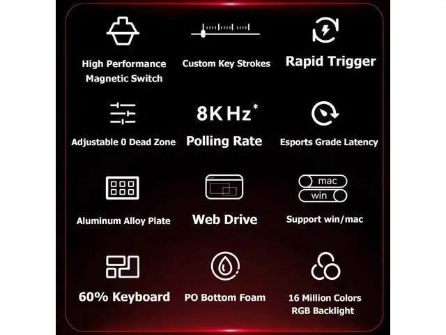 Alt view image 2 of 7 - FGG MADLIONS MAD 68 HE RGB Wired Hall Effect Gaming Keyboard, Adjustable Actuation 8000Hz Polling Rate Rapid Trigger Magnetic Switch Keyboard Black