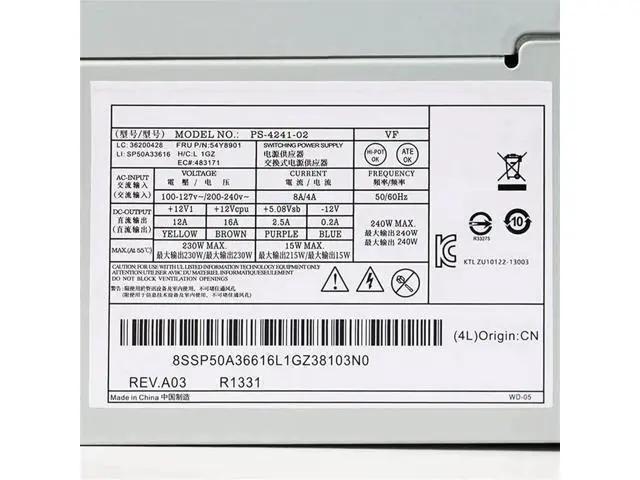 Alt view image 5 of 6 - 240W Power Supply for Lenovo M73 M82 M83 M92 M93 SFF, Replacement for 54Y8901 54Y8849 54Y8897 54Y8874 54Y8875 54Y8858 54Y8921 HK340-72FP HK280-71FP