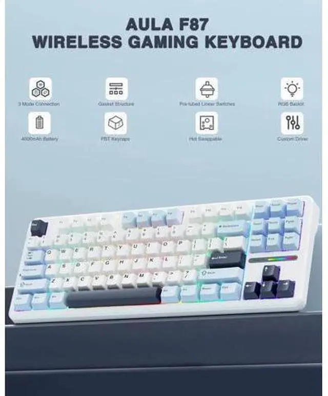 Alt view image 5 of 7 - F87 Wireless Mechanical Keyboard and Mouse Combo, 87 Keys Tenkeyless Gaming Keyboard with Light Purple SC580X Wireless Gaming Mouse
