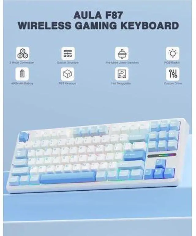 Alt view image 6 of 7 - F87 Wireless Mechanical Keyboard and Mouse Combo, Light Purple Gaming Keyboard Set with SC580X Wireless Gaming Mouse