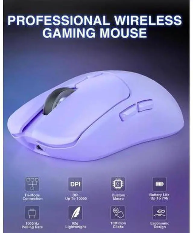 Alt view image 7 of 7 - F87 Wireless Mechanical Keyboard and Mouse Combo, Light Purple Gaming Keyboard Set with SC580X Wireless Gaming Mouse