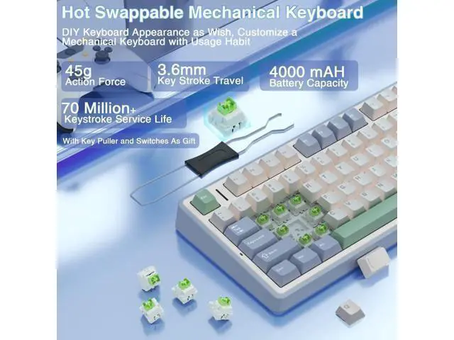 Alt view image 7 of 7 - 75% Gasket Hot Swappable Wireless Keyboard Mouse Combo, F75 Custom Mechanical Keyboard + SC580 White Wireless Gaming Mouse Set