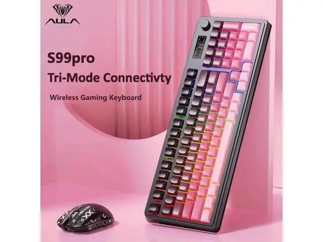 Alt view image 2 of 5 - S99 Pro Tri-Mode Wireless Membrane Gaming Keyboard Media Knob Custom RGB Backlit Creamy Typing Keyboard Black Pink for Windows Mac PC