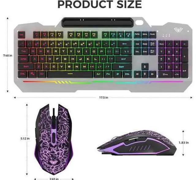 Alt view image 2 of 7 - T102 104 Keys Wired Keyboard Mouse Combo, RGB Backlit All-Metal Panel Waterproof Gaming Keyboard with Numpad USB Wired Set for Desktop PC Gamers