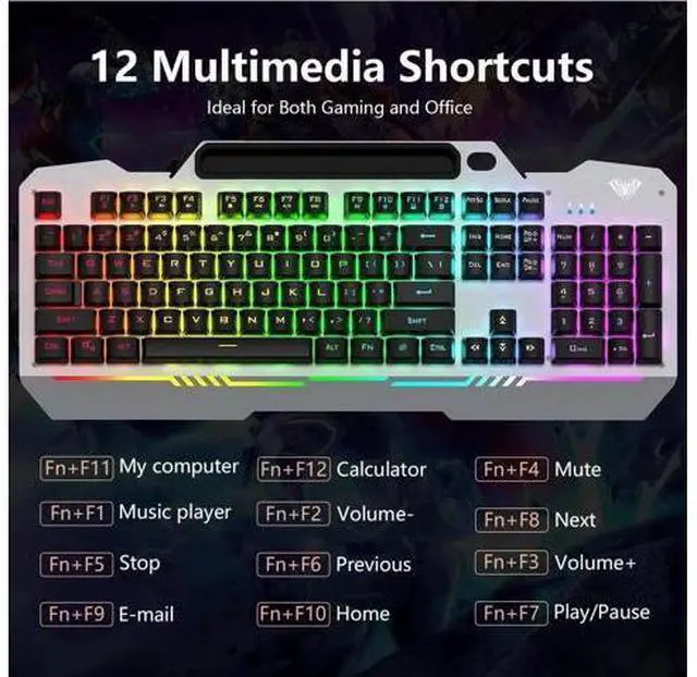 Alt view image 3 of 7 - T102 104 Keys Wired Keyboard Mouse Combo, RGB Backlit All-Metal Panel Waterproof Gaming Keyboard with Numpad USB Wired Set for Desktop PC Gamers