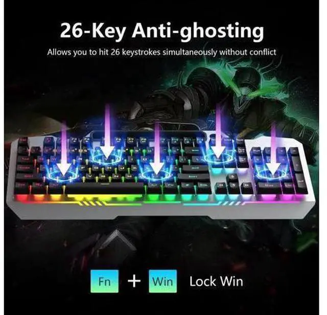 Alt view image 4 of 7 - T102 104 Keys Wired Keyboard Mouse Combo, RGB Backlit All-Metal Panel Waterproof Gaming Keyboard with Numpad USB Wired Set for Desktop PC Gamers