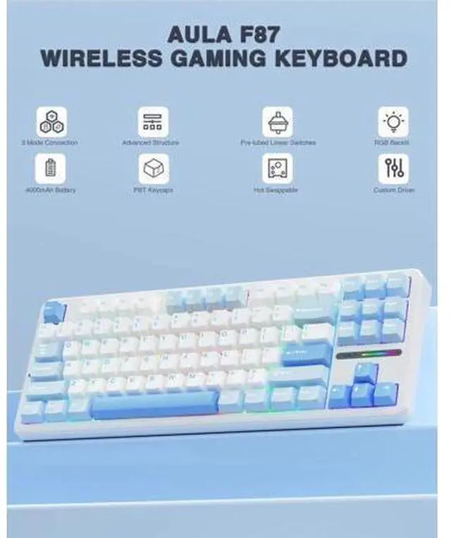Alt view image 3 of 7 - F87 Wireless Mechanical Keyboard, 75% TKL Hot Swappable Gaming Keyboard, Pre-lubed Greywood Switch, RGB Backlit Creamy Typing Keyboard, Tri-Mode 2.4G BT5.0 USB-C