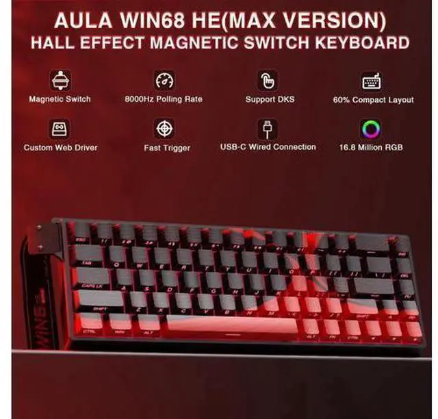 Alt view image 3 of 7 - WIN68 HE MAX 60% Compact Wired Hall Effect Gaming Keyboard, Magnetic Switch Keyboard Adjustable Actuation Fast Trigger 8KHz Polling Rate RGB Backlit Mechanical Keyboard