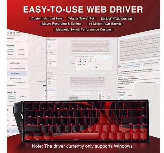 Alt view image 4 of 7 - WIN68 HE MAX 60% Compact Wired Hall Effect Gaming Keyboard, Magnetic Switch Keyboard Adjustable Actuation Fast Trigger 8KHz Polling Rate RGB Backlit Mechanical Keyboard
