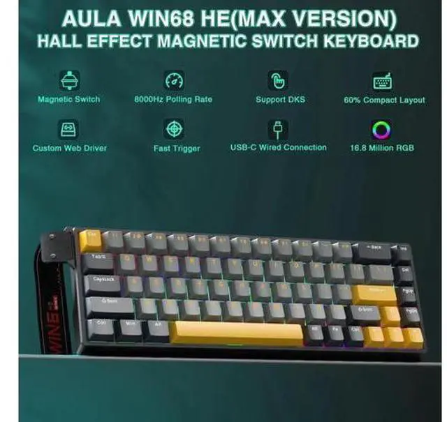 Alt view image 4 of 7 - WIN68 HE MAX 60% Wired Hall Effect Gaming Keyboard, Magnetic Switch Keyboard with Adjustable Actuation Point, Fast Trigger Mode, 8KHz Polling Rate RGB Backlit Mechanical Keyboard