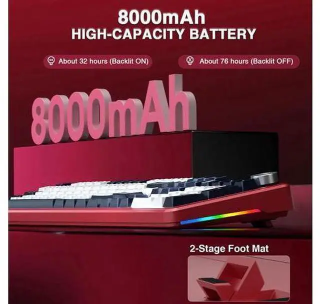 Alt view image 2 of 7 - F108 PRO Wireless Mechanical Keyboard, 104 Keys Full Size Gaming Keyboard with Screen & Knob, 8000mAh Battery Hot Swappable Keyboard, Pre-lubed Switch RGB Backlit PBT Keycaps Creamy Sound Keyboard