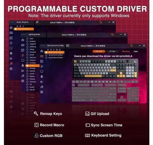 Alt view image 5 of 7 - F108 PRO Wireless Mechanical Keyboard, 104 Keys Full Size Gaming Keyboard with Screen & Knob, 8000mAh Battery Hot Swappable Keyboard, Pre-lubed Switch RGB Backlit PBT Keycaps Creamy Sound Keyboard