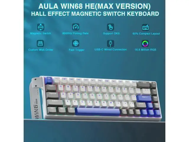 Alt view image 6 of 7 - WIN68 HE MAX 60% Compact Wired Hall Effect Gaming Keyboard, Magnetic Switch Keyboard Adjustable Actuation Fast Trigger 8KHz Polling Rate RGB Backlit Mechanical Keyboard