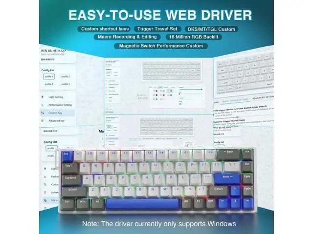Alt view image 7 of 7 - WIN68 HE MAX 60% Compact Wired Hall Effect Gaming Keyboard, Magnetic Switch Keyboard Adjustable Actuation Fast Trigger 8KHz Polling Rate RGB Backlit Mechanical Keyboard