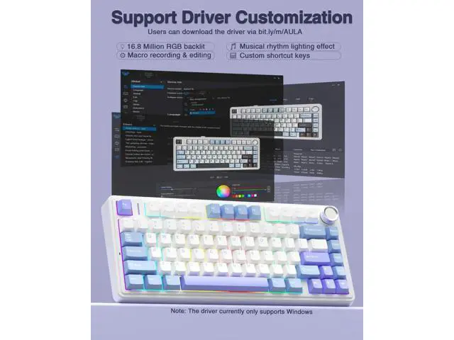 Alt view image 5 of 7 - F75 75% Wireless Mechanical Keyboard, Tri-Mode 2.4G BT5.0 Type-C Hot Swappable Gaming Keyboard, Pre-lubed Star Vector Switch RGB Backlit Creamy Typing Keyboard White Blue Purple