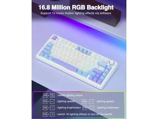 Alt view image 7 of 7 - F75 75% Wireless Mechanical Keyboard, Tri-Mode 2.4G BT5.0 Type-C Hot Swappable Gaming Keyboard, Pre-lubed Star Vector Switch RGB Backlit Creamy Typing Keyboard White Blue Purple