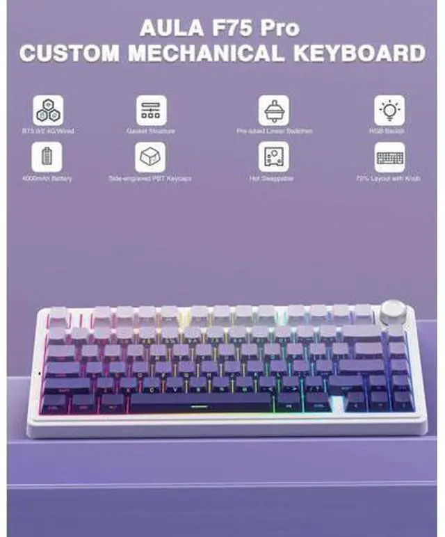 Alt view image 5 of 7 - F75 Pro 75% Gasket Hot Swappable Wireless Mechanical Keyboard and Mouse Combo, Custom Creamy Sound Keyboard with White SC580 Wireless Gaming Mouse