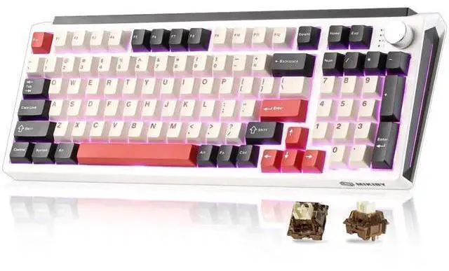 Main image of K98 Tri-Mode Wireless Mechanical Keyboard, Gasket Mount Hot Swappable Gaming Keyboard with Cocoa-V2 Switch, RGB Backlit Custom Keyboard Compatible with Windows Mac, White Red Colorway