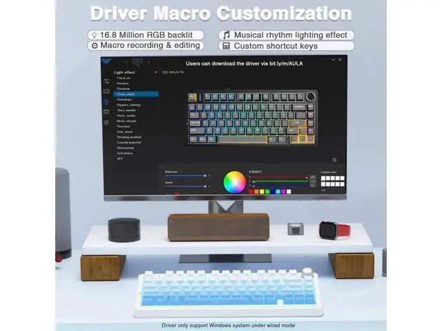 Alt view image 3 of 7 - F75 Pro Wireless Mechanical Keyboard, 75% Hot Swappable Gaming Keyboard, RGB Backlit Pre-lubed Linear Switch, Side Printed PBT Keycaps Gradient Blue Custom Keyboard