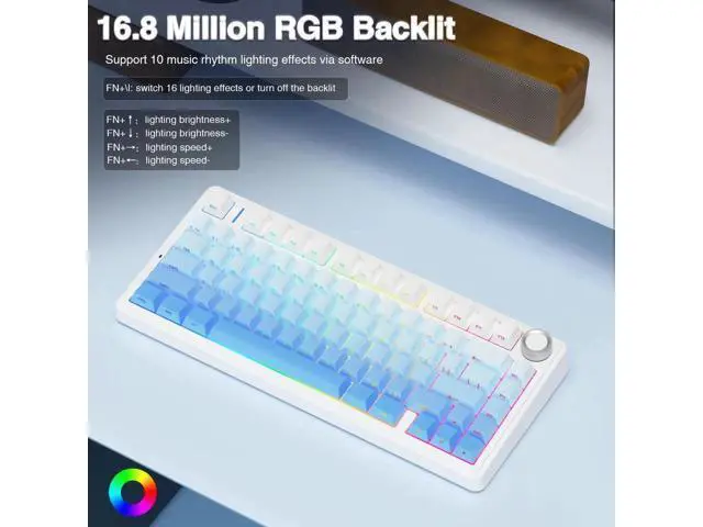 Alt view image 4 of 7 - F75 Pro Wireless Mechanical Keyboard, 75% Hot Swappable Gaming Keyboard, RGB Backlit Pre-lubed Linear Switch, Side Printed PBT Keycaps Gradient Blue Custom Keyboard