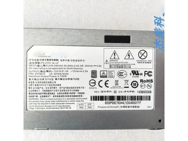 Alt view image 3 of 4 - 750W 80 Plus Platinum Hot-Swap Server Power Supply PS-2751-3L-LF, For Lenovo RD650 RD550 RD450 RD350X