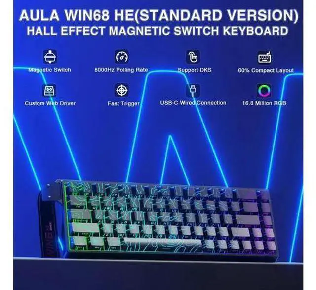 Alt view image 5 of 7 - WIN68 HE 60% Wired Hall Effect Gaming Keyboard, Magnetic Switch Keyboard Adjustable Actuation Fast Trigger, 8000Hz Polling Rate RGB Backlit Compact Mechanical Keyboard for PC Laptop Gamers