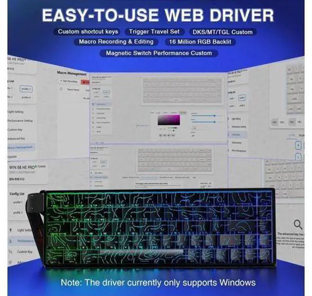 Alt view image 7 of 7 - WIN68 HE 60% Wired Hall Effect Gaming Keyboard, Magnetic Switch Keyboard Adjustable Actuation Fast Trigger, 8000Hz Polling Rate RGB Backlit Compact Mechanical Keyboard for PC Laptop Gamers