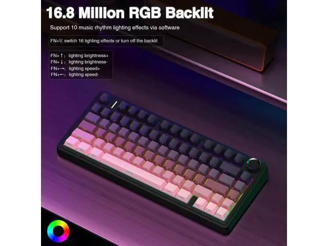 Alt view image 2 of 7 - F75 Pro Wireless Mechanical Keyboard, 75% Hot Swappable Gaming Keyboard, RGB Backlit Pre-lubed Reaper Switch, Side Printed PBT Keycaps Pink & Black Custom Keyboard