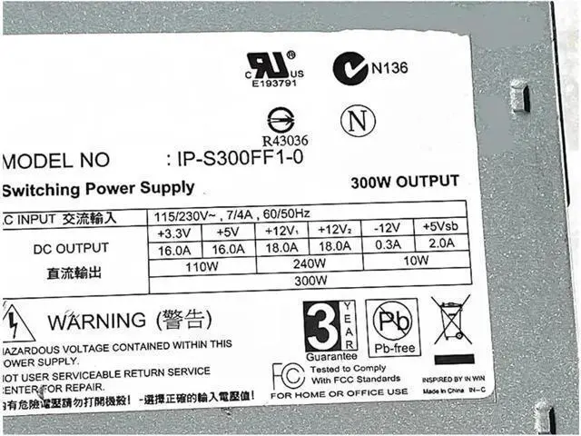 Alt view image 3 of 3 - IP-S300FF1-0 300W TFX Power Supply | 80 Plus Standard | Replacement for In Win/Power Man PSU