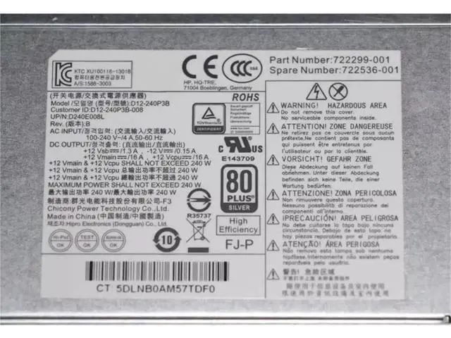 Alt view image 2 of 4 - 240W Power Supply for HP ProDesk 400 600 690 800 G1 G2, Replacement for 702309-001 702309-002 702307-002 722299-001 796351-001 1Pack