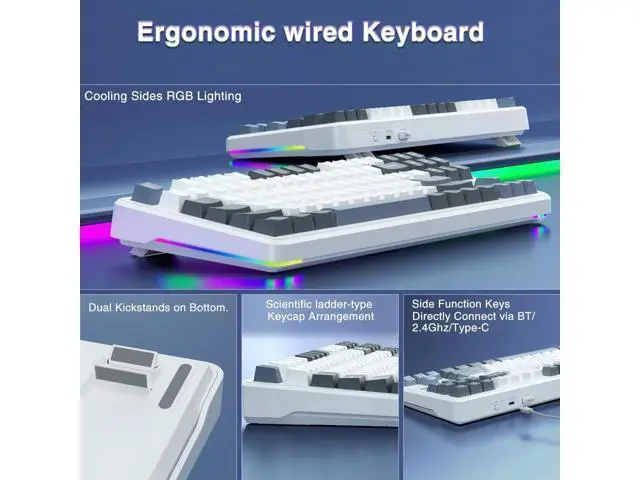 Alt view image 5 of 7 - F87 75% TKL Wireless Mechanical Keyboard, Tri-Mode 2.4G BT5.0 USB-C Hot Swappable Gaming Keyboard, Pre-lubed Greywood Switch RGB Backlit PBT Keycaps Creamy Typing Keyboard