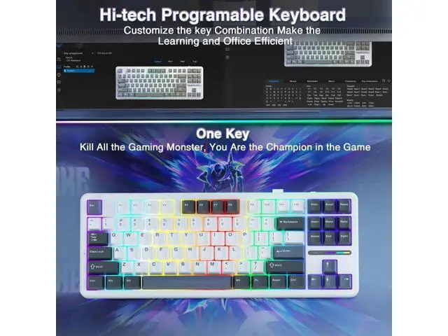 Alt view image 7 of 7 - F87 75% TKL Wireless Mechanical Keyboard, Tri-Mode 2.4G BT5.0 USB-C Hot Swappable Gaming Keyboard, Pre-lubed Greywood Switch RGB Backlit PBT Keycaps Creamy Typing Keyboard