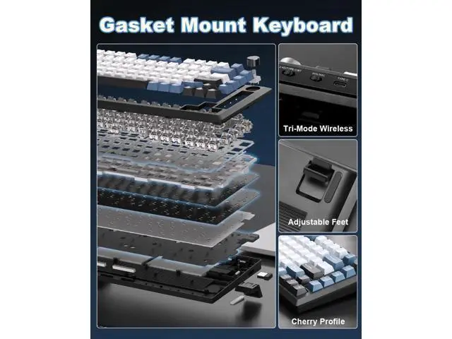 Alt view image 4 of 7 - Y75 Gasket Tri-Mode Wireless Mechanical Keyboard,75% Hot Swappable Keyboard with Control Knob,Pre-lubed Milk Linear Switch,Doubleshot PBT Keycaps RGB Gaming Keyboard Black Blue
