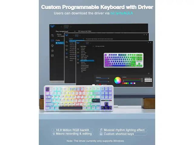 Alt view image 5 of 7 - F87 75% TKL Wireless Mechanical Keyboard, Tri-Mode 2.4G BT5.0 USB-C Hot Swappable Gaming Keyboard, Pre-lubed Greywood Switch, RGB Backlit PBT Keycaps Creamy Typing Keyboard