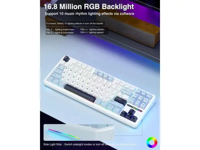 Alt view image 6 of 7 - F87 75% TKL Wireless Mechanical Keyboard, Tri-Mode 2.4G BT5.0 USB-C Hot Swappable Gaming Keyboard, Pre-lubed Greywood Switch, RGB Backlit PBT Keycaps Creamy Typing Keyboard