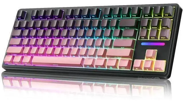 Main image of Tri-Mode Wireless Mechanical Gaming Keyboard, 10000mAh Large Battery Hot Swappable Keyboard, RGB Backlit Side Printed PBT Keycaps, 15-Layer Gasket Structure Keyboard Black Pink